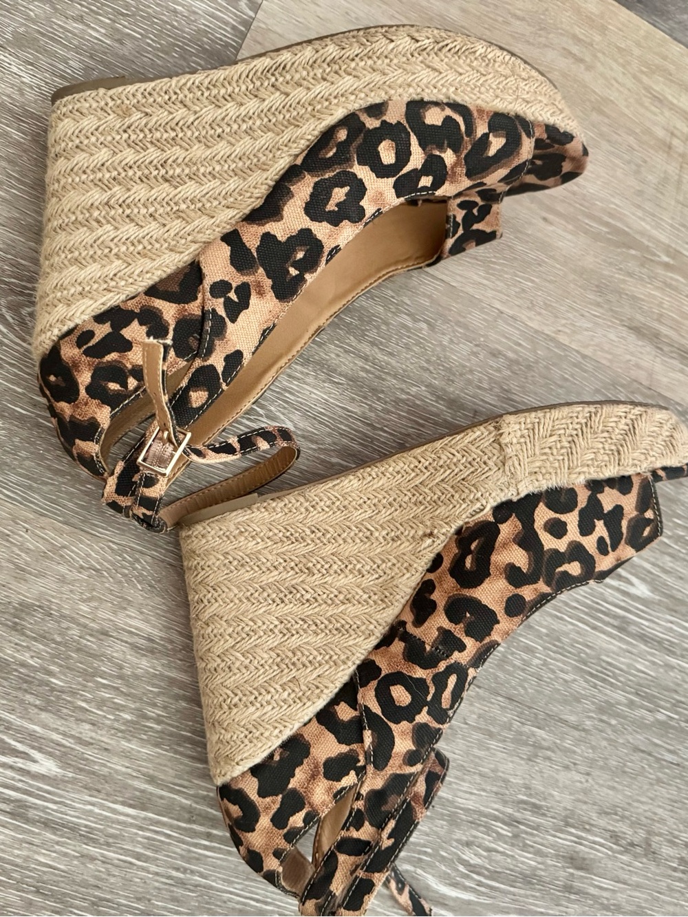 Leopard Print Espadrille Wedge Sandals - Tan/Black